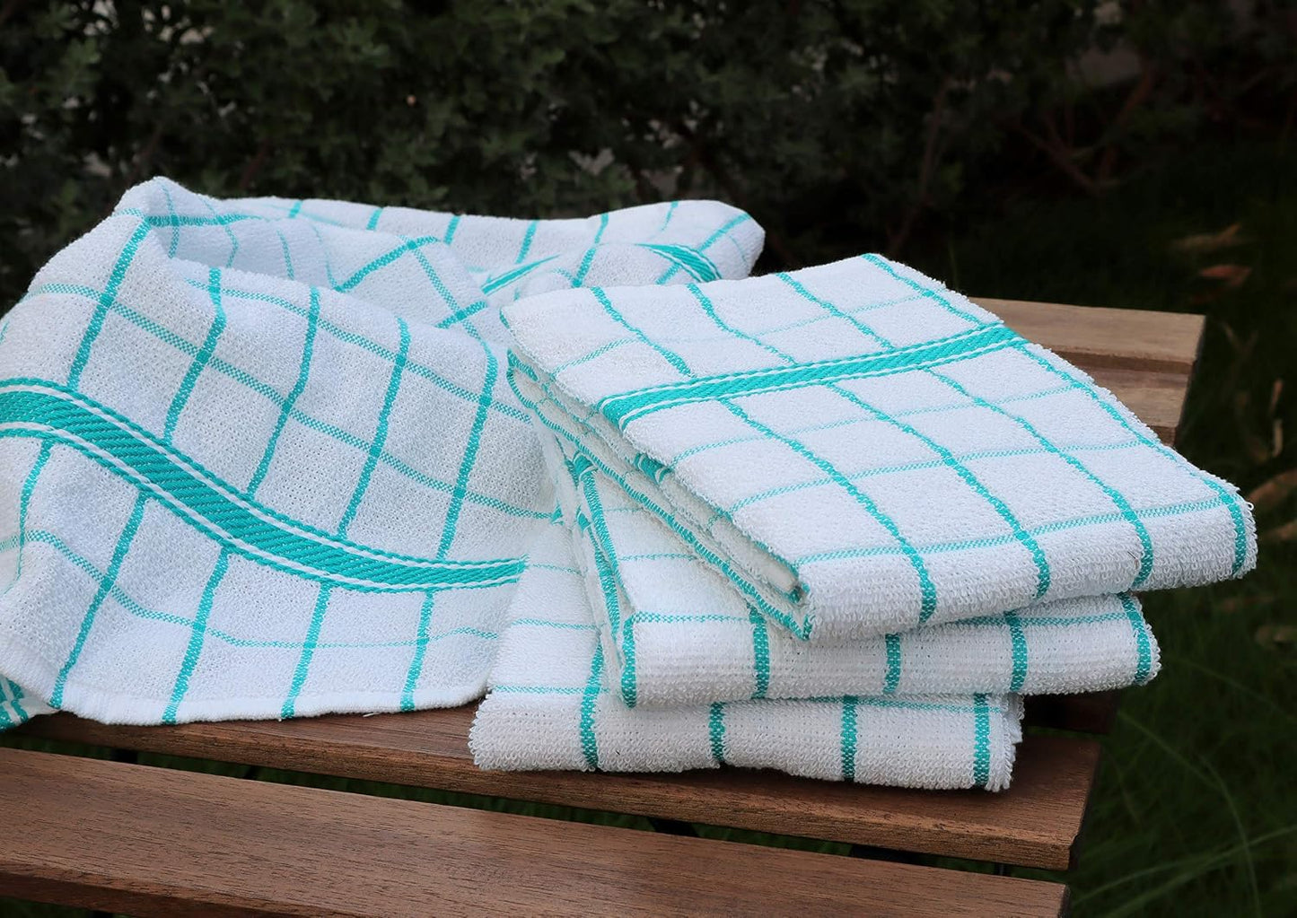 Terry Cotton Kitchen Towels 4-Pack - Large 18 X 28 Inch, Absorbent & Soft Dish Towel with Hanging Loop, Washable Ideal for Cleaning, Drying (Teal)
