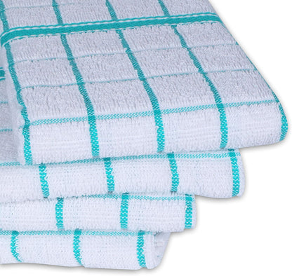 Terry Cotton Kitchen Towels 4-Pack - Large 18 X 28 Inch, Absorbent & Soft Dish Towel with Hanging Loop, Washable Ideal for Cleaning, Drying (Teal)
