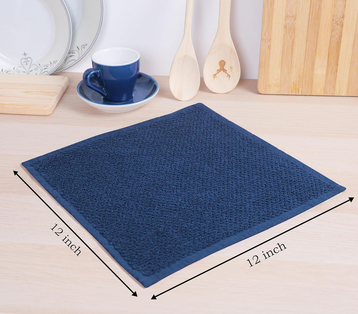 Cotton Kitchen Dish Cloths Set of 8 – Highly Absorbent, Super Soft Premium Terry Cleaning Cloth (12"X12" Inch) Premium Dishcloths for Washing Dishes (Blue)