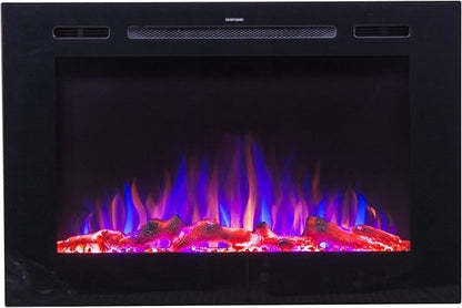 Smart Electric Fireplace-The Forte 40" Recessed Mounted-30 Realistic Ember Color/Flame Options-1,500W Heater W/Thermostat-Black-Log & Crystal Hearth Options-Alexa/Wifi Enabled
