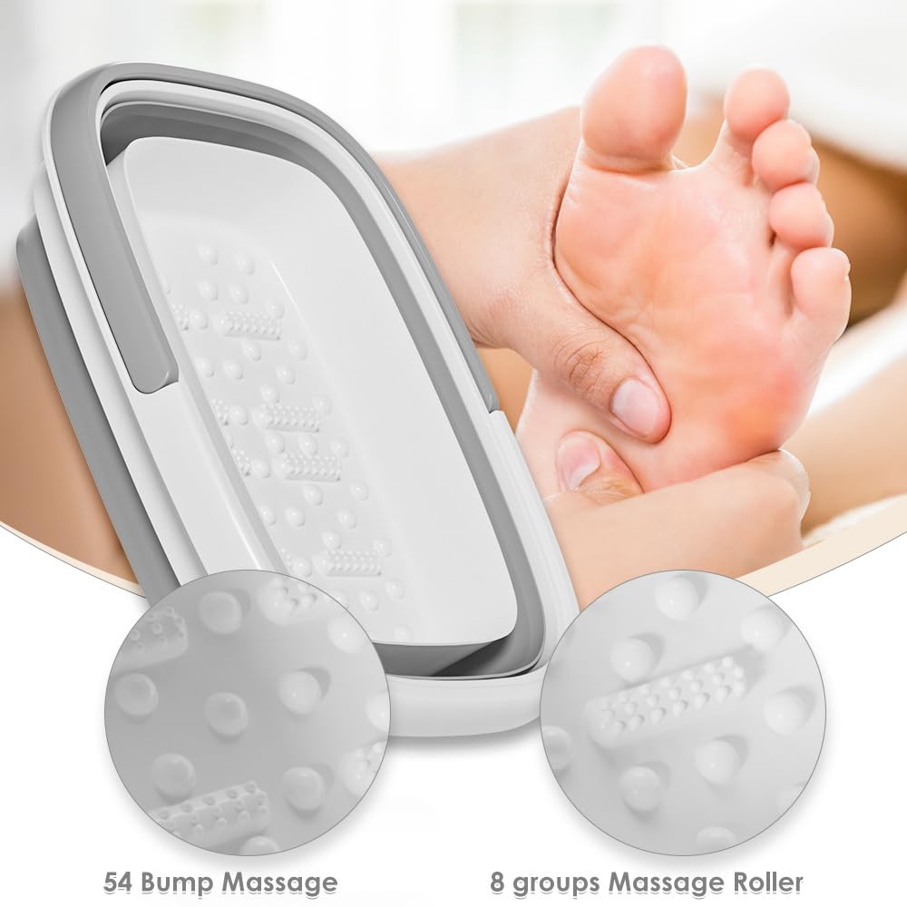 Collapsible Foot Bath Basin for Soaking Feet,Foot Soak Tub,Plastic Foot Bucket with Handles and Massage Acupoint,Foldable Laundry Basket-Gery