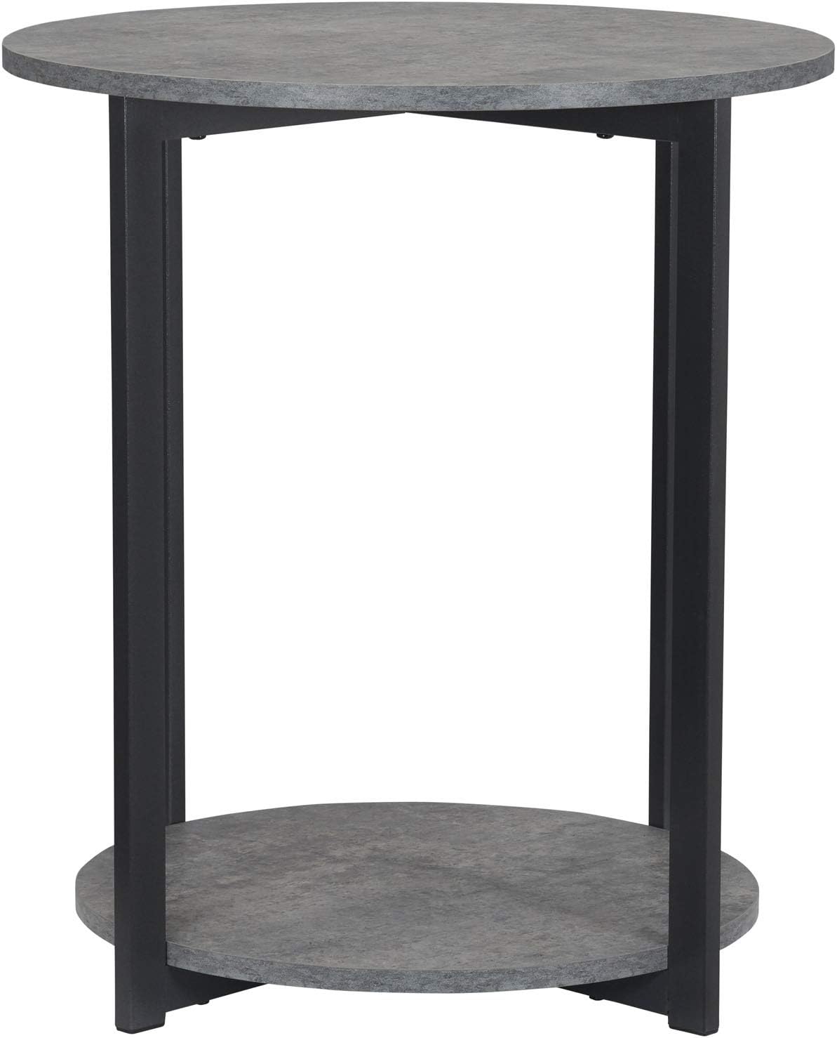 Jamestown round Side End Table with Storage Shelf Rustic Slate Concrete and Black Metal
