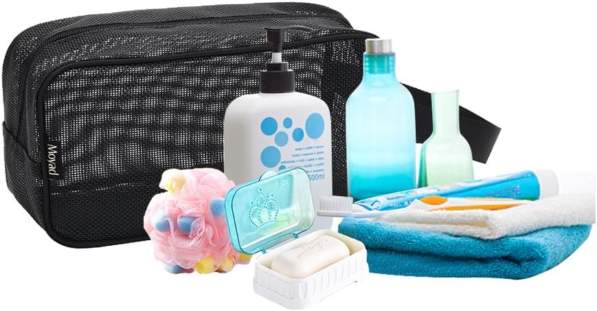 Mesh Shower Caddy Portable Toiletry Bag College Dorm Room Essentials for Girls Guys Gym Bag Camping Organizer Hanging Bathroom Mesh Bag, Black