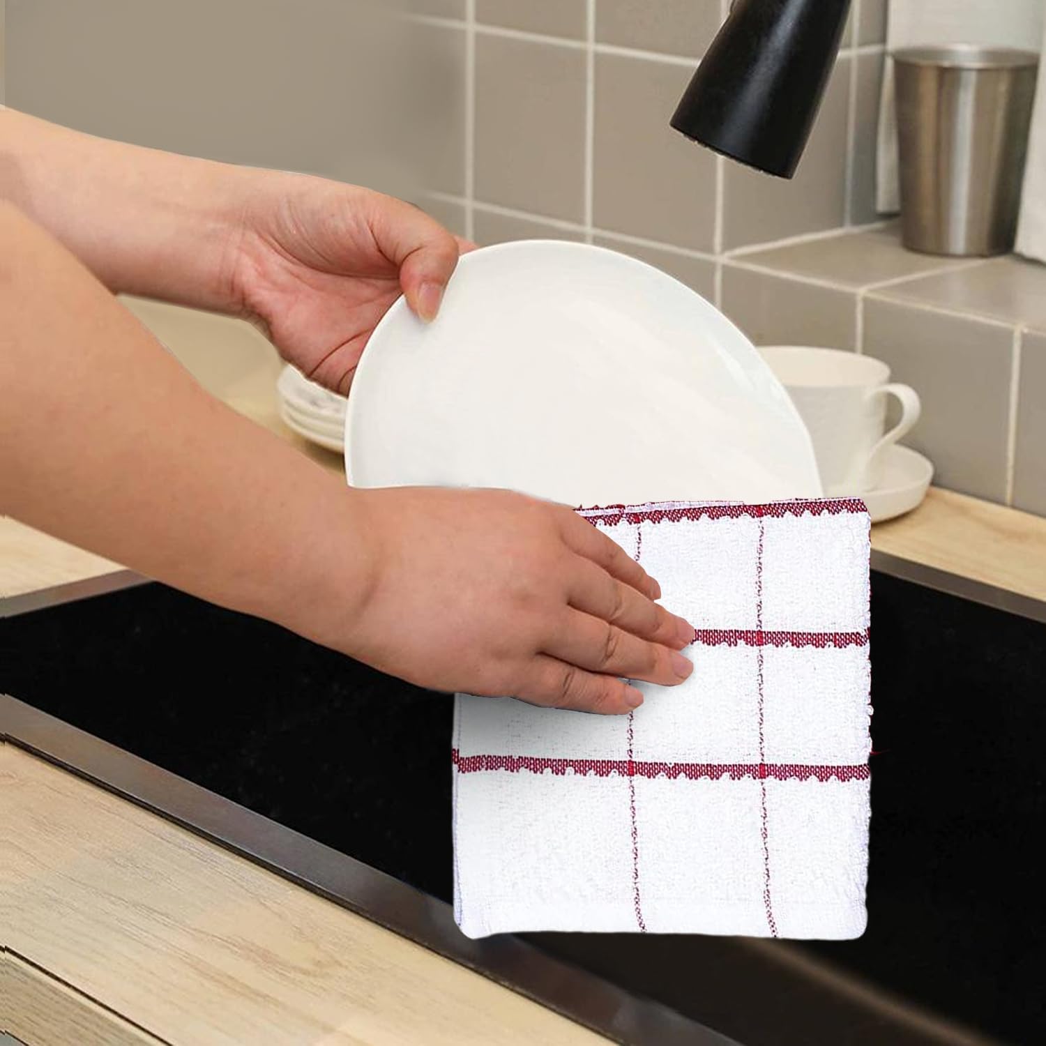 Cotton Kitchen Dish Cloths Set of 8 – Highly Absorbent, Super Soft Premium Terry Cleaning Cloth (12"X12" Inch) Premium Dishcloths for Washing Dishes (Red)