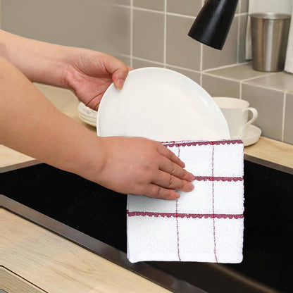 Cotton Kitchen Dish Cloths Set of 8 – Highly Absorbent, Super Soft Premium Terry Cleaning Cloth (12"X12" Inch) Premium Dishcloths for Washing Dishes (Red)