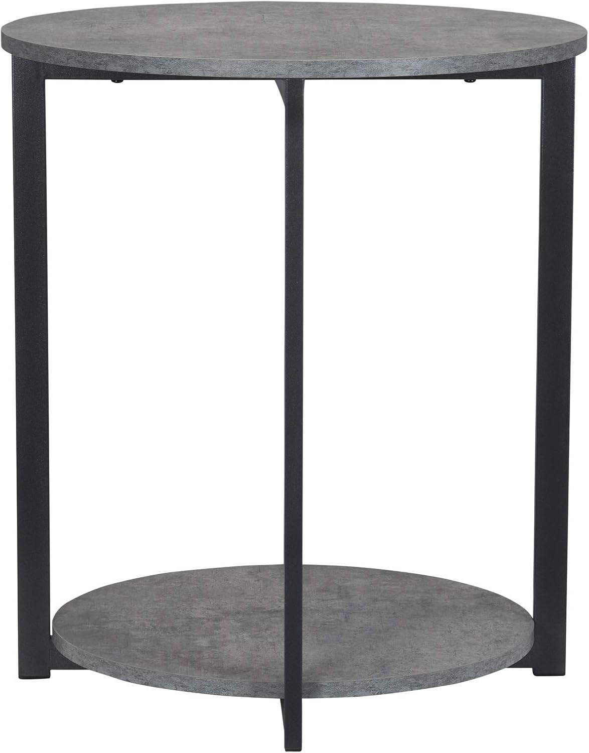 Jamestown round Side End Table with Storage Shelf Rustic Slate Concrete and Black Metal