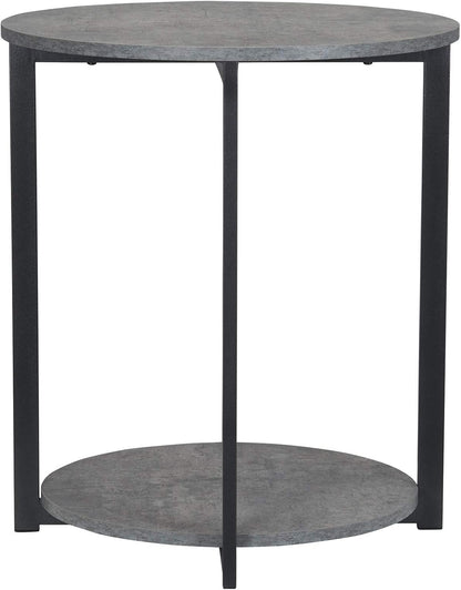 Jamestown round Side End Table with Storage Shelf Rustic Slate Concrete and Black Metal