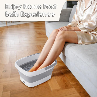 Collapsible Foot Bath Basin for Soaking Feet,Foot Soak Tub,Plastic Foot Bucket with Handles and Massage Acupoint,Foldable Laundry Basket-Gery