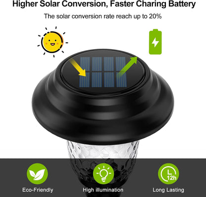 Glass Solar Lights Outdoor Waterproof, 8 Pack Super Bright Solar Pathway Lights, up to 12 Hrs Long Last Auto On/Off Garden Lights Solar Powered, Stainless Steel LED Light for Yard Landscape Cool White