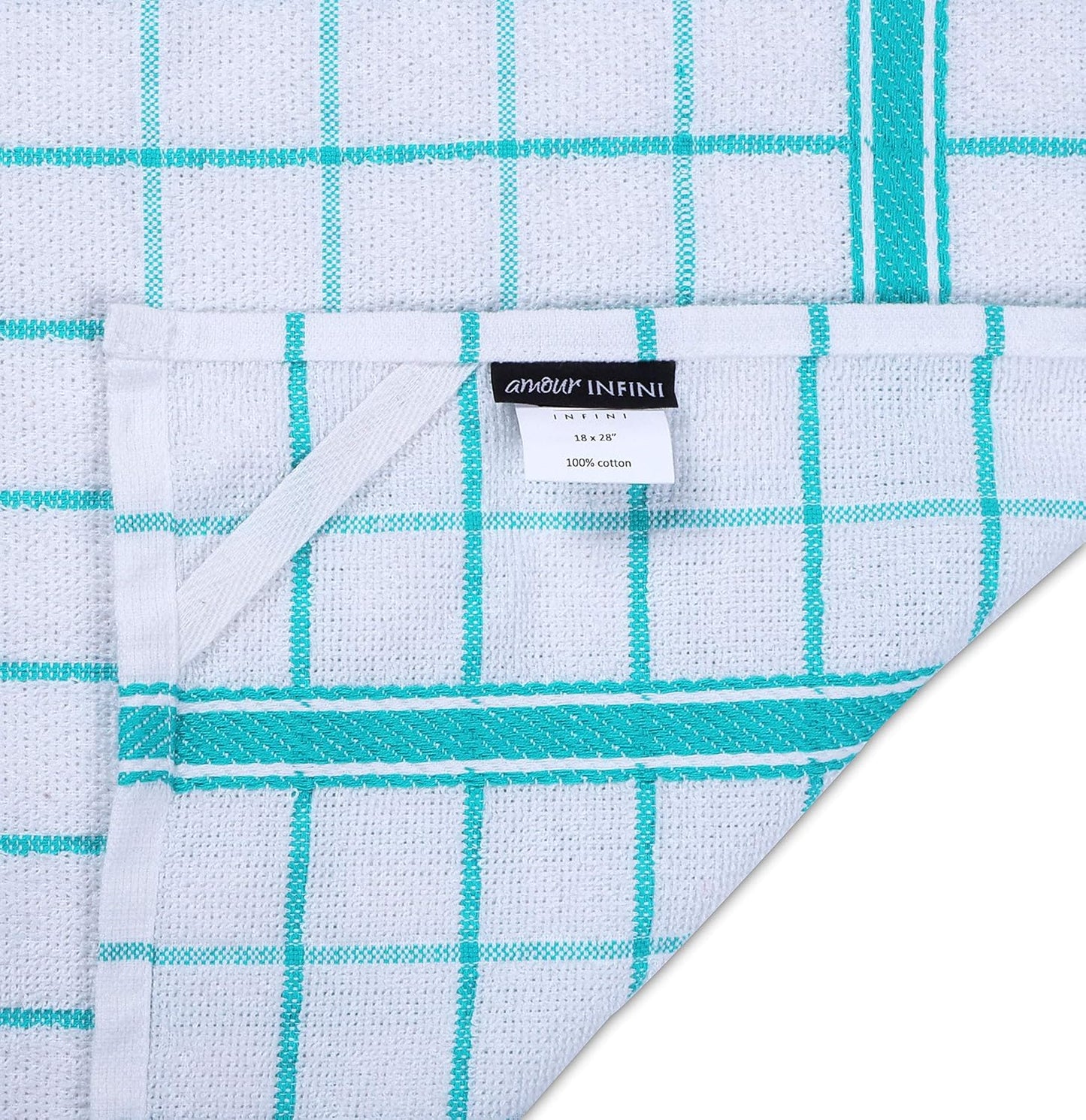 Terry Cotton Kitchen Towels 4-Pack - Large 18 X 28 Inch, Absorbent & Soft Dish Towel with Hanging Loop, Washable Ideal for Cleaning, Drying (Teal)