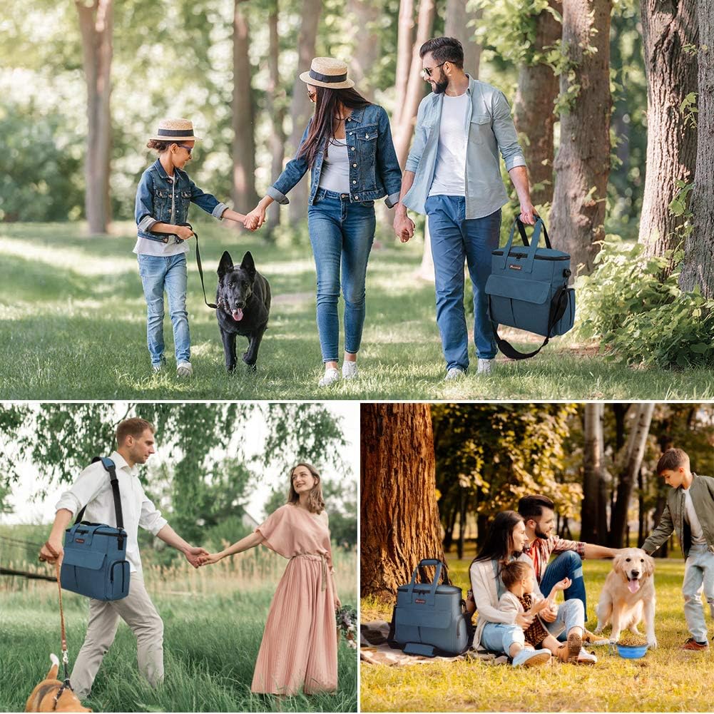 Dog Travel Bag with 2 Food Bags, 2 Bowls and 1 Mat (Blue) | Roomy Main Compartment | Multiple Functional Pockets | Water-Resistant Oxford Fabric | PVC Backing | Leak-Resistant Lining