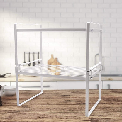 Cabinet Shelf Organizer, Pantry Shelf Rack, White 13X8.3X7.3 | 2-Pack Stackable Metal Riser Holds 40LBS with Non-Slip Feet for Kitchen Pantry Bathroom Countertop Freezer Cupboard