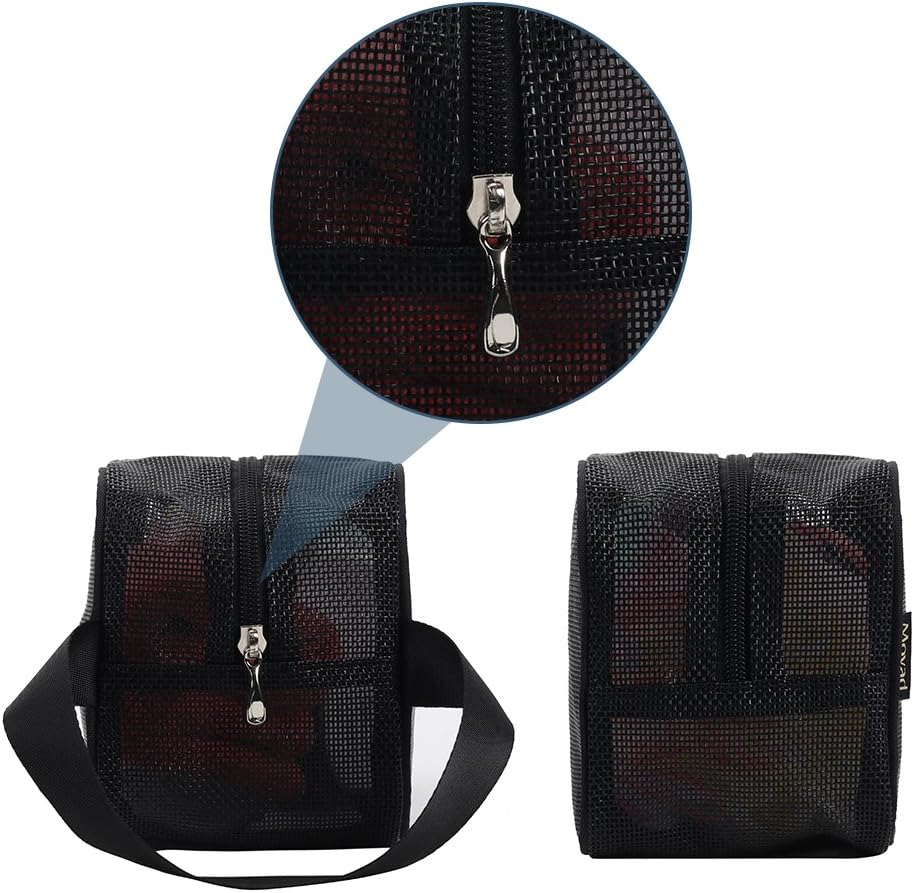 Mesh Shower Caddy Portable Toiletry Bag College Dorm Room Essentials for Girls Guys Gym Bag Camping Organizer Hanging Bathroom Mesh Bag, Black