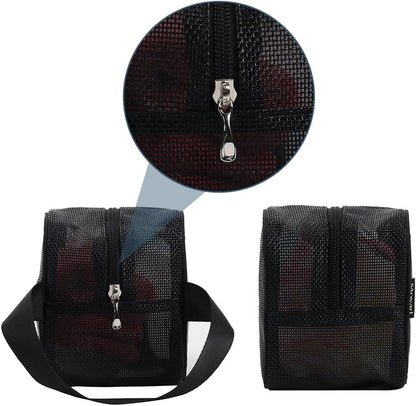 Mesh Shower Caddy Portable Toiletry Bag College Dorm Room Essentials for Girls Guys Gym Bag Camping Organizer Hanging Bathroom Mesh Bag, Black