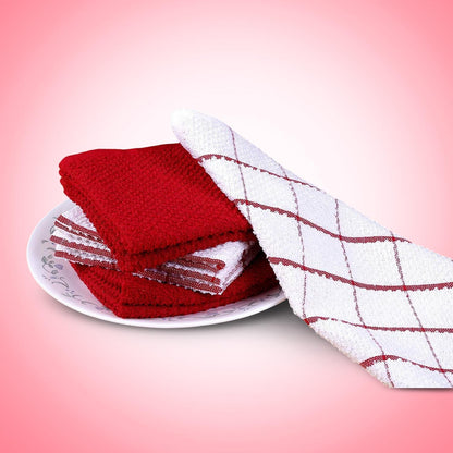 Cotton Kitchen Dish Cloths Set of 8 – Highly Absorbent, Super Soft Premium Terry Cleaning Cloth (12"X12" Inch) Premium Dishcloths for Washing Dishes (Red)