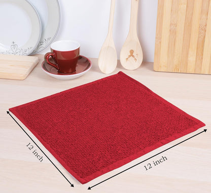 Cotton Kitchen Dish Cloths Set of 8 – Highly Absorbent, Super Soft Premium Terry Cleaning Cloth (12"X12" Inch) Premium Dishcloths for Washing Dishes (Red)