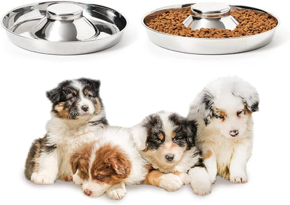 2 Pack Stainless Steel Puppy Bowls, Dog Feeding Bowl | Mush Feeder for Litters, Shallow Weaning for Food and Water, Multiple Dishes