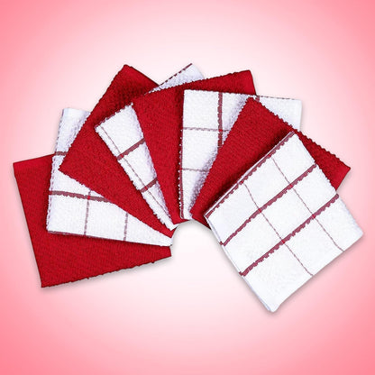 Cotton Kitchen Dish Cloths Set of 8 – Highly Absorbent, Super Soft Premium Terry Cleaning Cloth (12"X12" Inch) Premium Dishcloths for Washing Dishes (Red)
