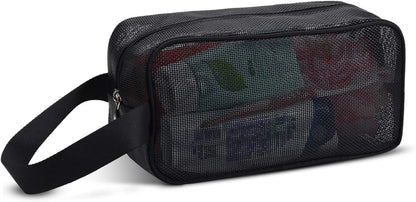 Mesh Shower Caddy Portable Toiletry Bag College Dorm Room Essentials for Girls Guys Gym Bag Camping Organizer Hanging Bathroom Mesh Bag, Black