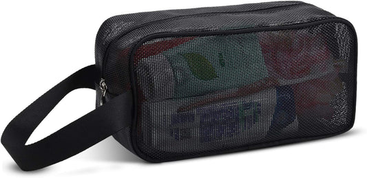 Mesh Shower Caddy Portable Toiletry Bag College Dorm Room Essentials for Girls Guys Gym Bag Camping Organizer Hanging Bathroom Mesh Bag, Black