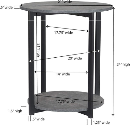 Jamestown round Side End Table with Storage Shelf Rustic Slate Concrete and Black Metal
