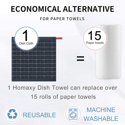 100% Cotton Terry Kitchen Dish Cloths, 6 Pack, Dark Grey | Ultra Soft and Absorbent, Suitable for Drying and Washing Dishes