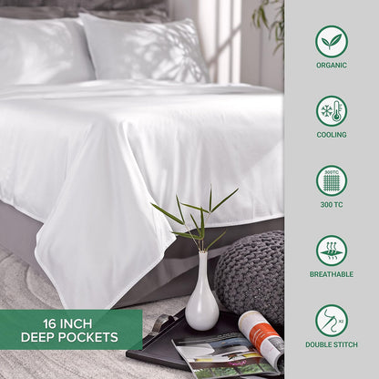 California King Sheets, Genuine 100% Organic Viscose Derived from Bamboo Bed Sheet Set, Soft & Cooling, Double Stitching, 2 Year Quality Promise (California King, Jacquard Silver)
