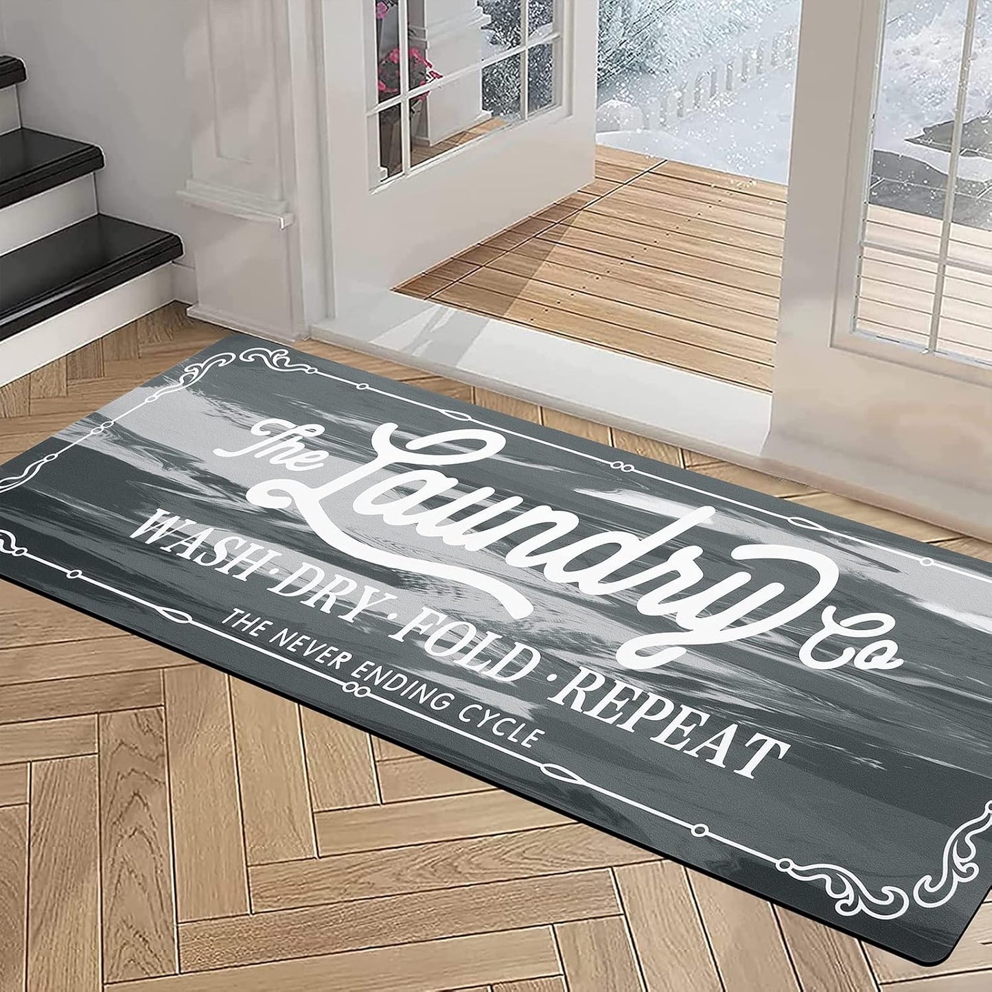 Laundry Room Rug Runner 20"X48", Non Slip Waterproof Laundry Mat | Rubber, Washable, Durable, Easy to Clean, Farmhouse Kitchen Mats for Floor, Mudroom,Washroom, Bathroom,Washer, Dryer