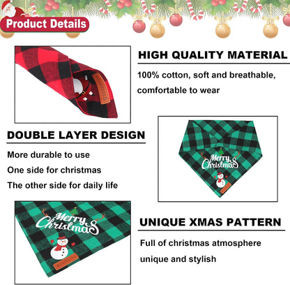 2 Pack Dog Bandana Christmas Classic Plaid Pet Scarf Triangle Bibs Kerchief Merry Christmas Santa Snowman Bandana for Medium Large Dogs Pets (Large)