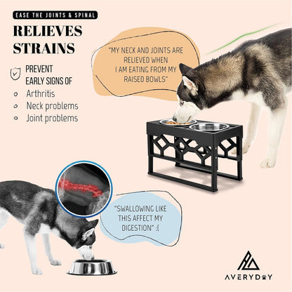 Elevated Dog Bowls, 4 Height Adjustable Stand for Medium and Large Dogs, Raised Dog Feeder Holder with 2 Stainless Steel Food and Water Bowls, Anti-Slip Base Tall Feeding Station