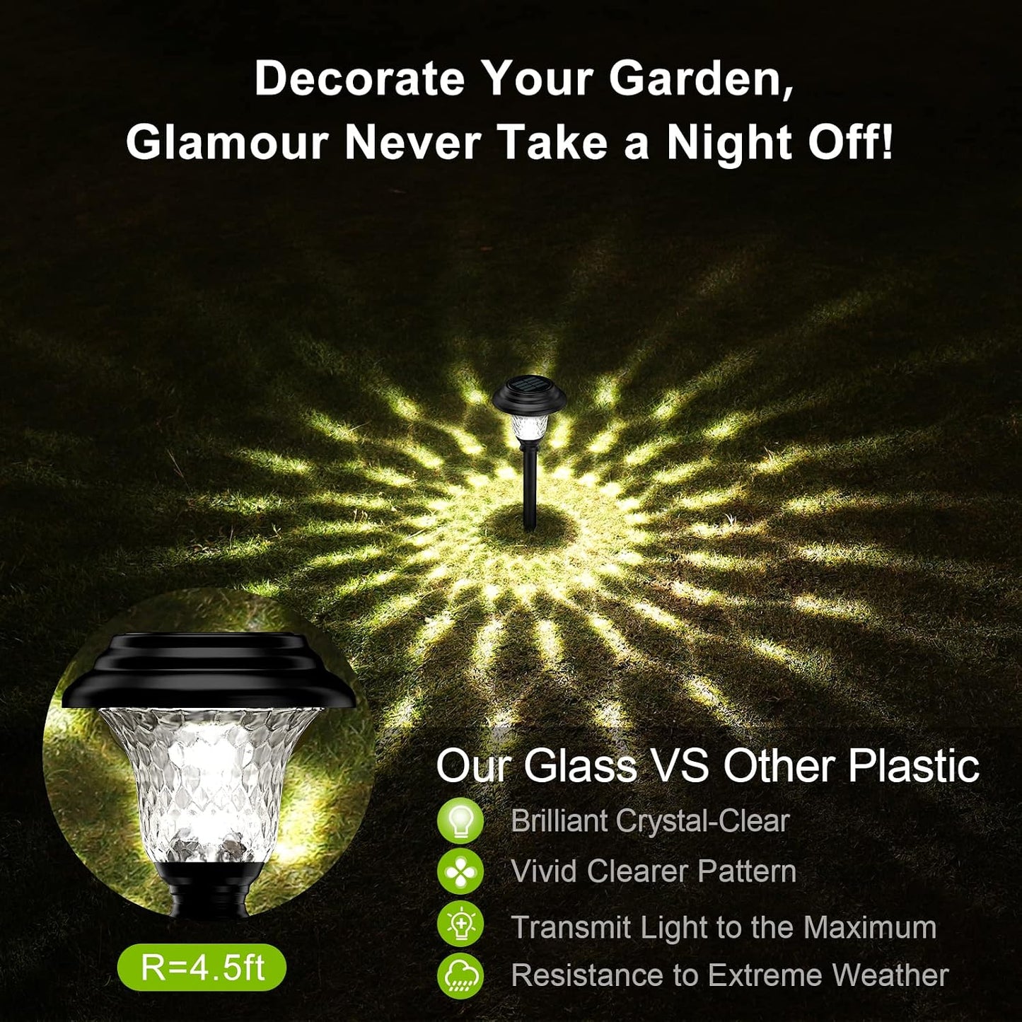 Glass Solar Lights Outdoor Waterproof, 8 Pack Super Bright Solar Pathway Lights, up to 12 Hrs Long Last Auto On/Off Garden Lights Solar Powered, Stainless Steel LED Light for Yard Landscape Cool White