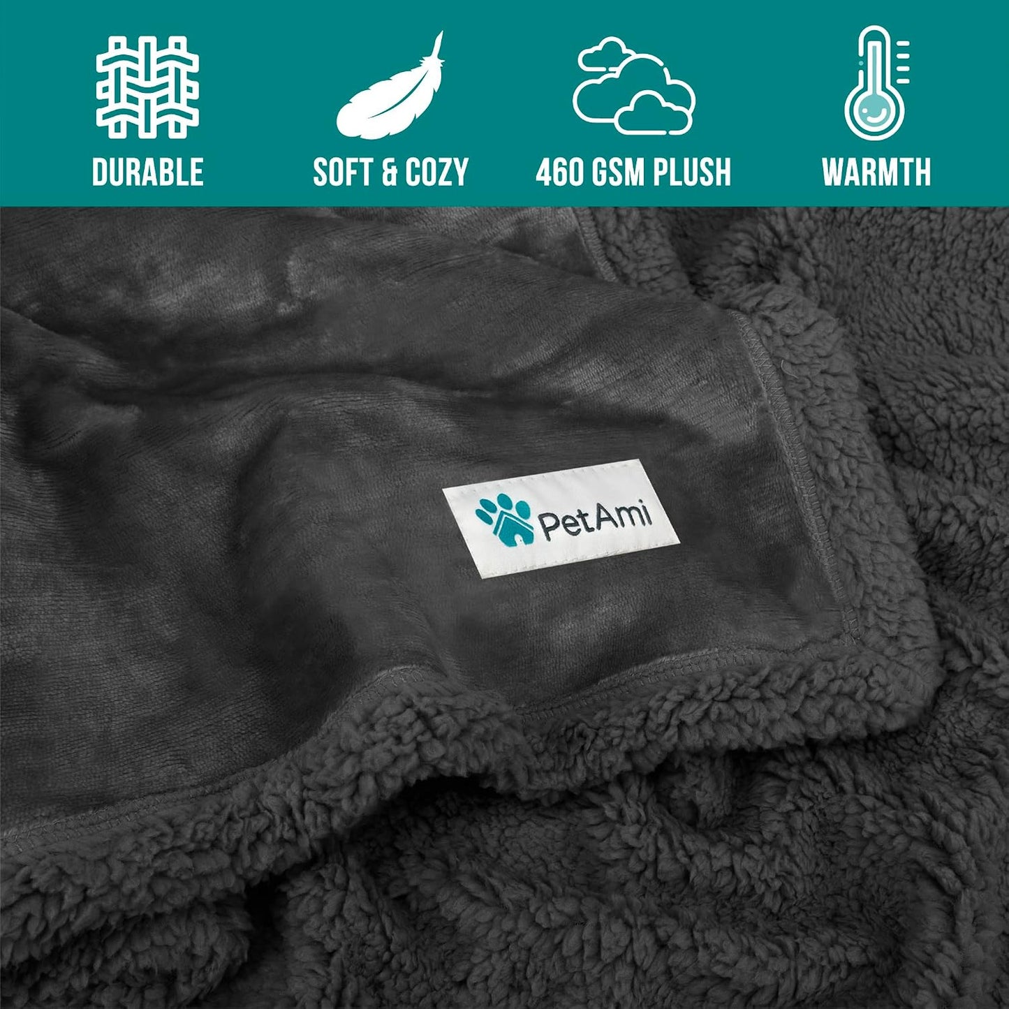 Dog Blanket for Medium Large Dogs and Pets, Soft Sherpa Fleece Pet Blanket Throw Cats Puppies, Reversible Plush Couch Cover Protector Sofa Bed Car Seat, Machine Washable, 80X60, Solid Dark Gray