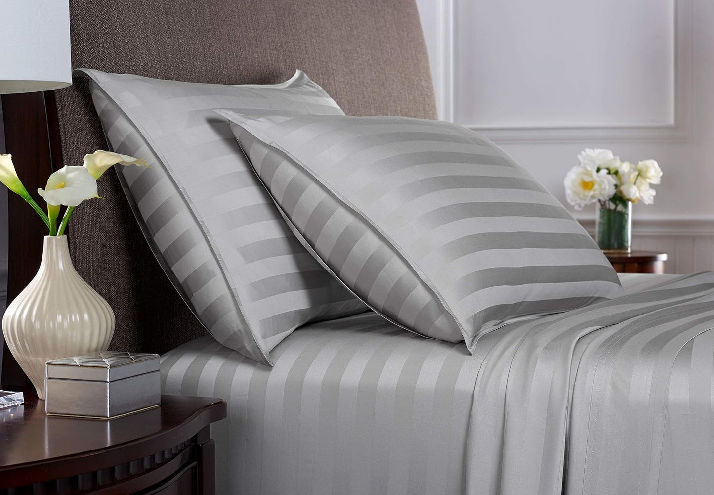 California King Sheets, Genuine 100% Organic Viscose Derived from Bamboo Bed Sheet Set, Soft & Cooling, Double Stitching, 2 Year Quality Promise (California King, Jacquard Silver)