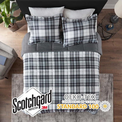 Parkston Plaid Full Queen Comforter Set, 3 Piece Black/White | Soft Microfiber, Cozy Warm All Season Cabin Bedding Set for Boys, Modern, OEKO-TEX, 3M Scotchgard Stain Release