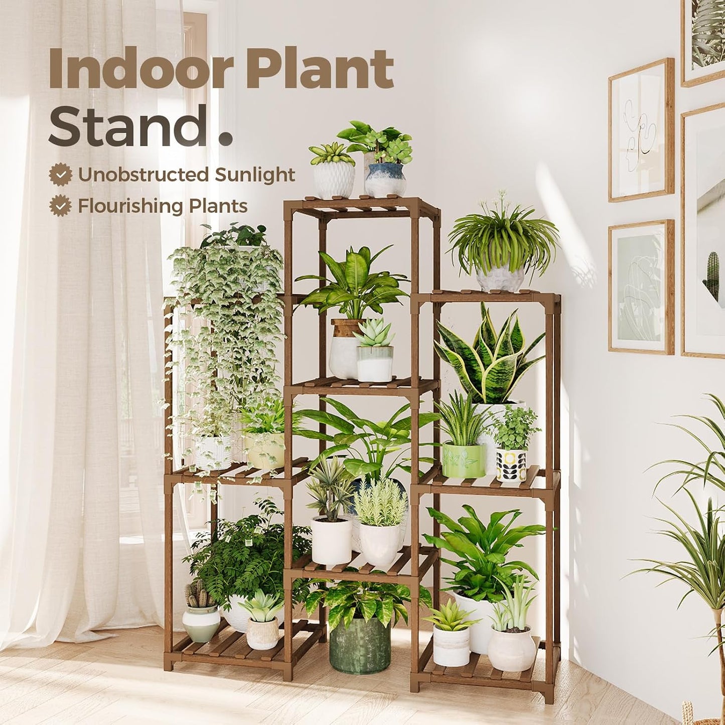 Plant Stand Indoor Plants Shelf Outdoor Wood Plant Rack | for 4 Tiers Large Flower Stand for Multiple Plants Ladder Plant Holder for Living Room Boho Home and Gardening