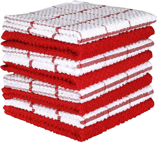 Cotton Kitchen Dish Cloths Set of 8 – Highly Absorbent, Super Soft Premium Terry Cleaning Cloth (12"X12" Inch) Premium Dishcloths for Washing Dishes (Red)