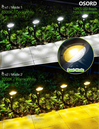 Solar Pathway Lights Outdoor 4 Pack - 150 LM High Bright Solar Lights Outdoor Waterproof IP65, Warm/Cool 2 Color Modes, Landscape Path Light for Walkway Driveway Garden Yard Patio