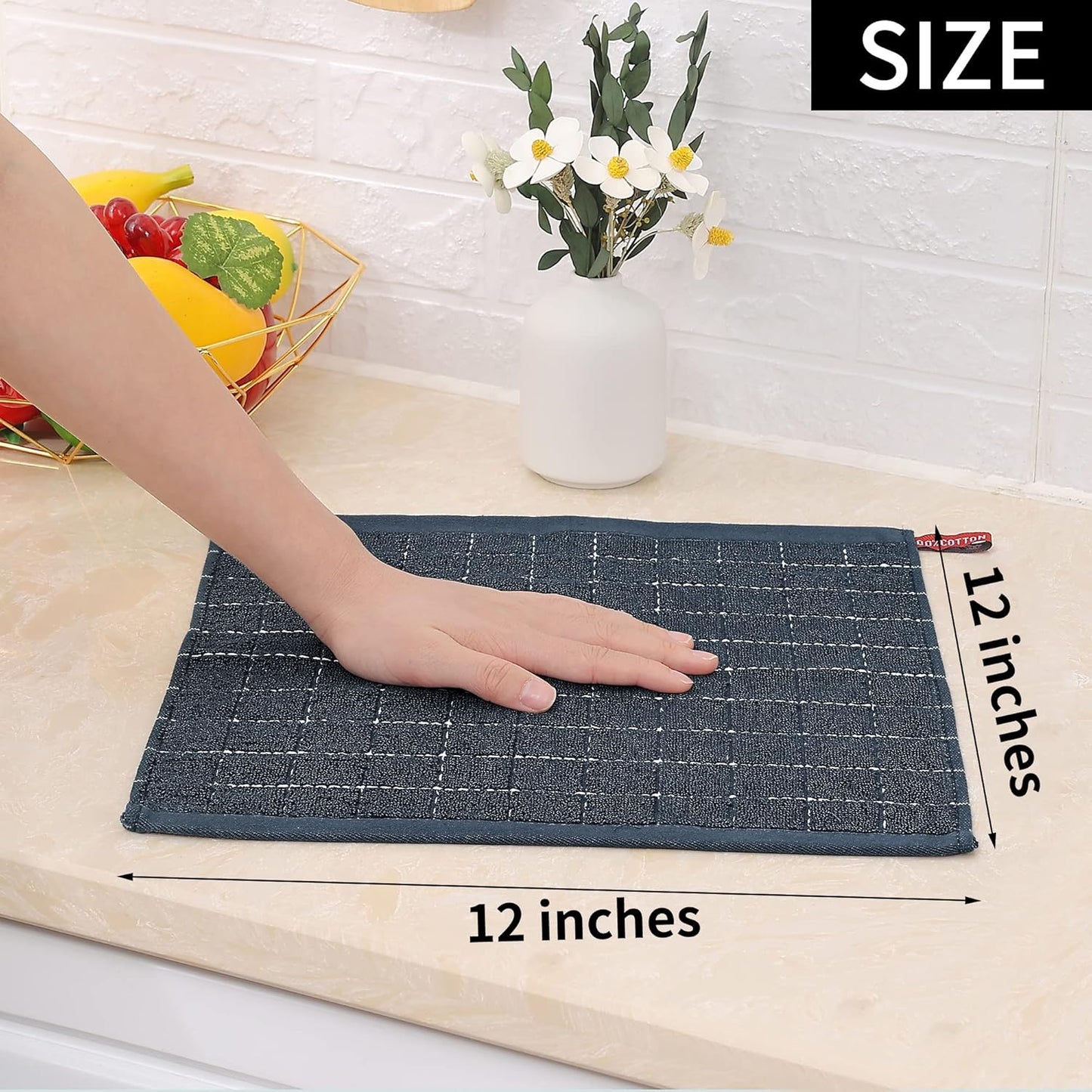 100% Cotton Terry Kitchen Dish Cloths, 6 Pack, Dark Grey | Ultra Soft and Absorbent, Suitable for Drying and Washing Dishes
