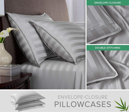 California King Sheets, Genuine 100% Organic Viscose Derived from Bamboo Bed Sheet Set, Soft & Cooling, Double Stitching, 2 Year Quality Promise (California King, Jacquard Silver)