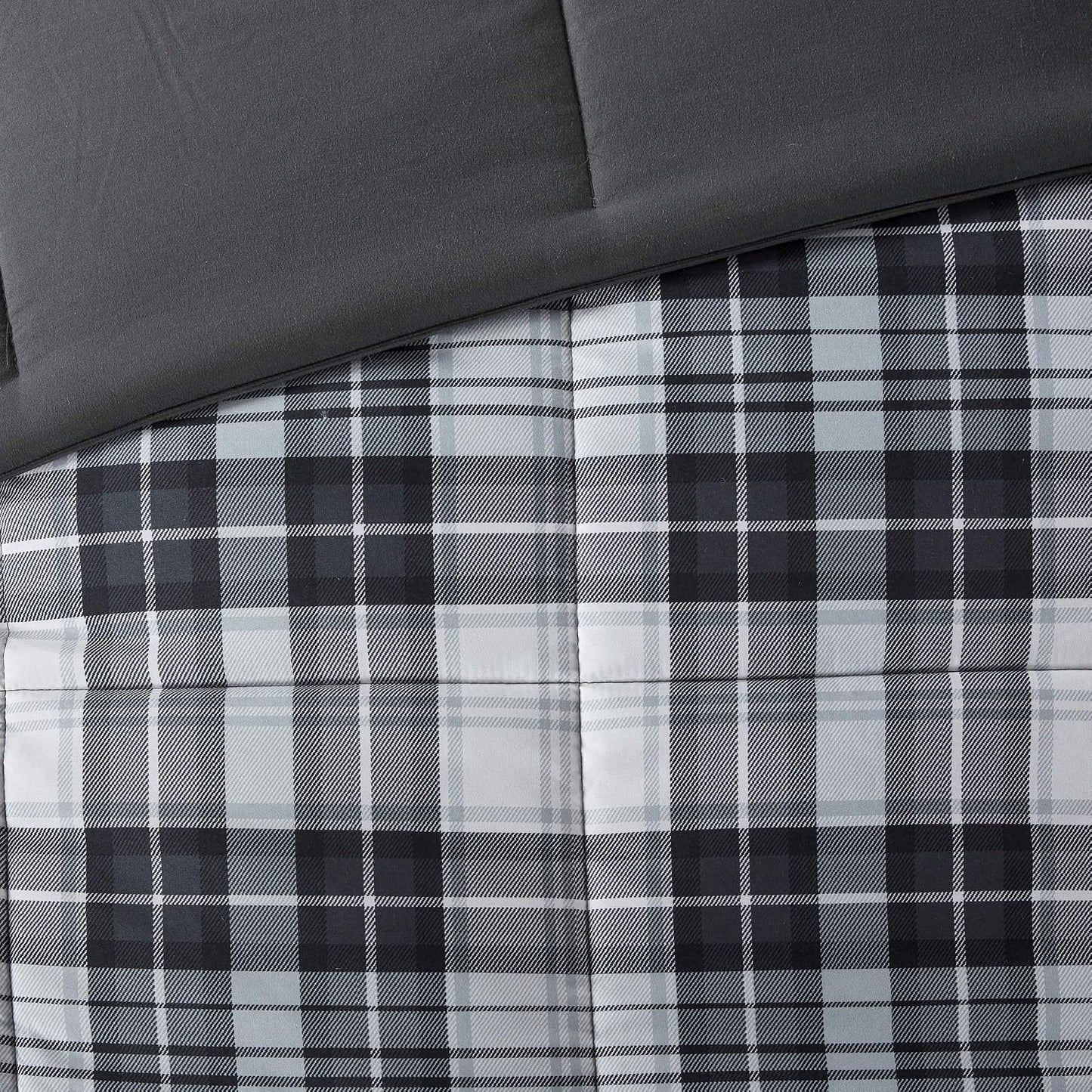 Parkston Plaid Full Queen Comforter Set, 3 Piece Black/White | Soft Microfiber, Cozy Warm All Season Cabin Bedding Set for Boys, Modern, OEKO-TEX, 3M Scotchgard Stain Release