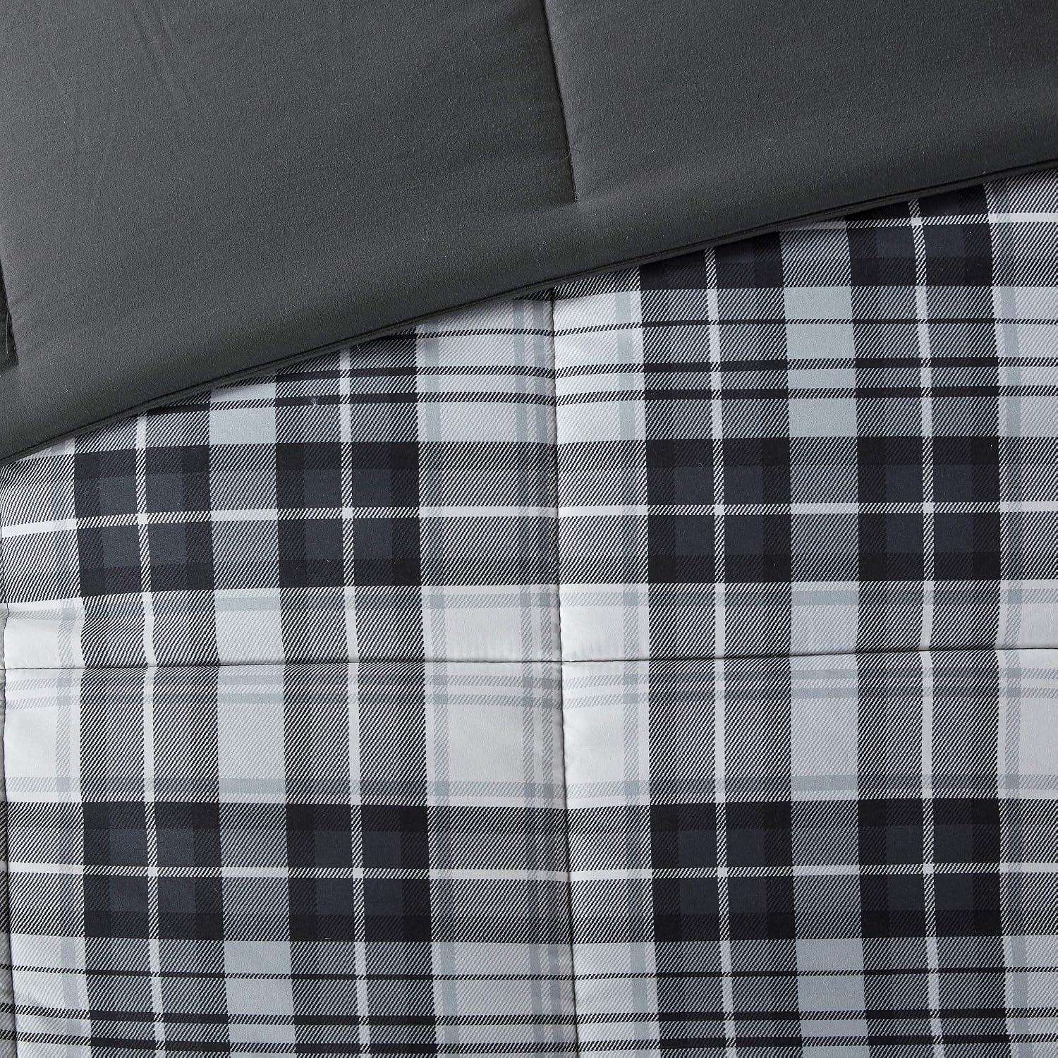 Parkston Plaid Full Queen Comforter Set, 3 Piece Black/White | Soft Microfiber, Cozy Warm All Season Cabin Bedding Set for Boys, Modern, OEKO-TEX, 3M Scotchgard Stain Release