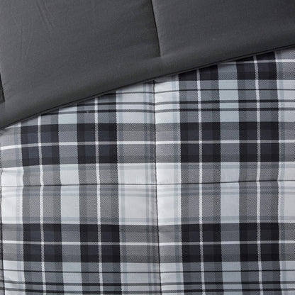 Parkston Plaid Full Queen Comforter Set, 3 Piece Black/White | Soft Microfiber, Cozy Warm All Season Cabin Bedding Set for Boys, Modern, OEKO-TEX, 3M Scotchgard Stain Release
