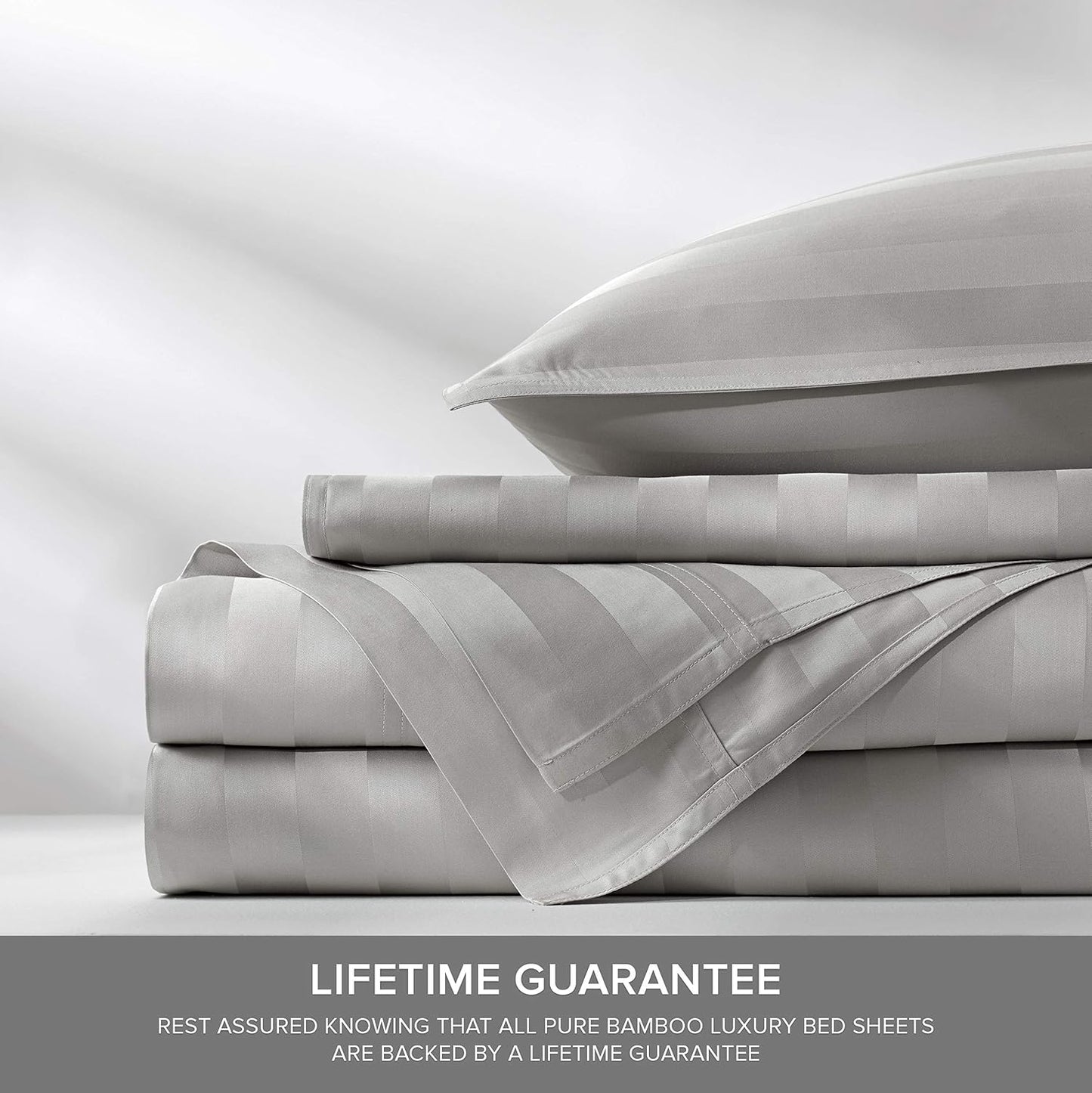 California King Sheets, Genuine 100% Organic Viscose Derived from Bamboo Bed Sheet Set, Soft & Cooling, Double Stitching, 2 Year Quality Promise (California King, Jacquard Silver)