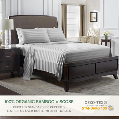 California King Sheets, Genuine 100% Organic Viscose Derived from Bamboo Bed Sheet Set, Soft & Cooling, Double Stitching, 2 Year Quality Promise (California King, Jacquard Silver)