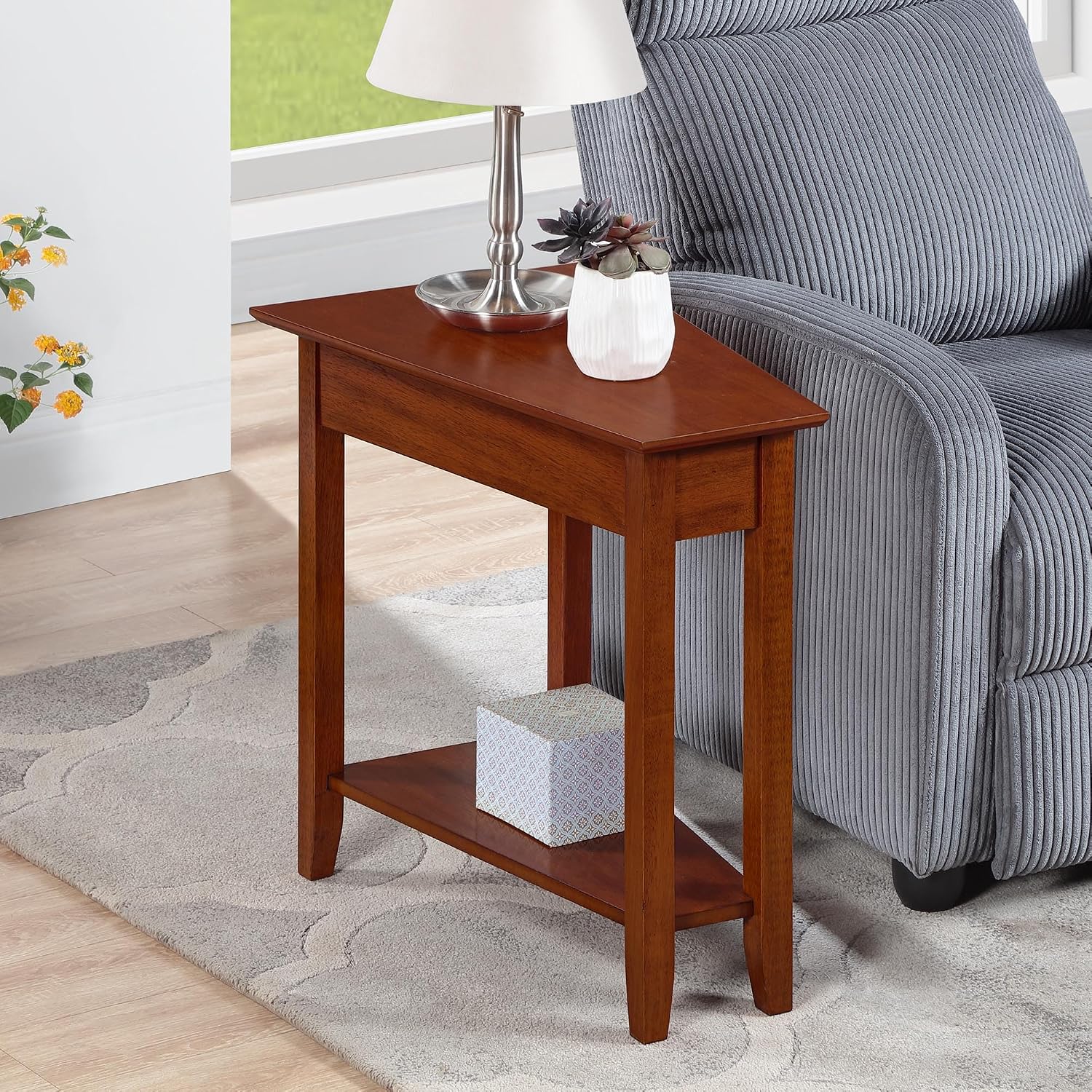 American Heritage Wedge End Table 24" - Classic Living Room Table with Storage Shelf, Side Table for Family Room, Bedside Table, Cherry