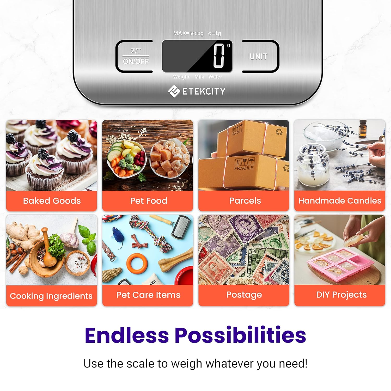 Food Kitchen Scale, Digital Grams and Ounces, 11Lb | Tare Function, Ideal for Baking, Weight Loss, Keto, Meal Prep, Packages, Liquids and Jewelry, 304 Stainless Steel