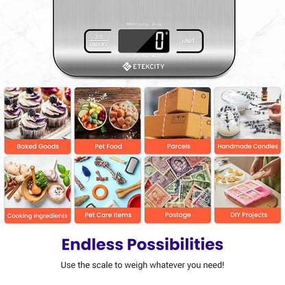Food Kitchen Scale, Digital Grams and Ounces, 11Lb | Tare Function, Ideal for Baking, Weight Loss, Keto, Meal Prep, Packages, Liquids and Jewelry, 304 Stainless Steel