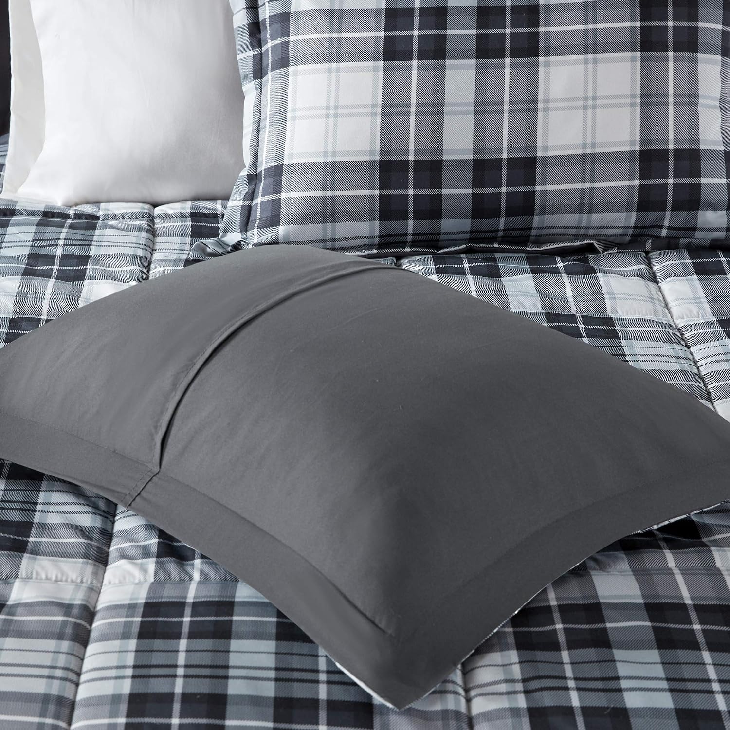 Parkston Plaid Full Queen Comforter Set, 3 Piece Black/White | Soft Microfiber, Cozy Warm All Season Cabin Bedding Set for Boys, Modern, OEKO-TEX, 3M Scotchgard Stain Release