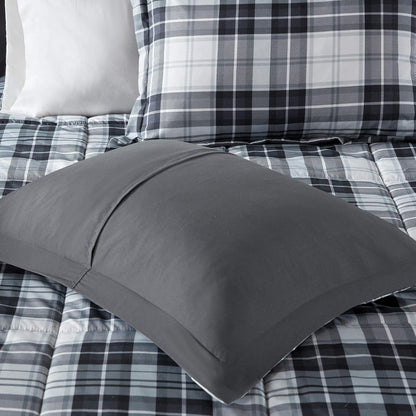 Parkston Plaid Full Queen Comforter Set, 3 Piece Black/White | Soft Microfiber, Cozy Warm All Season Cabin Bedding Set for Boys, Modern, OEKO-TEX, 3M Scotchgard Stain Release