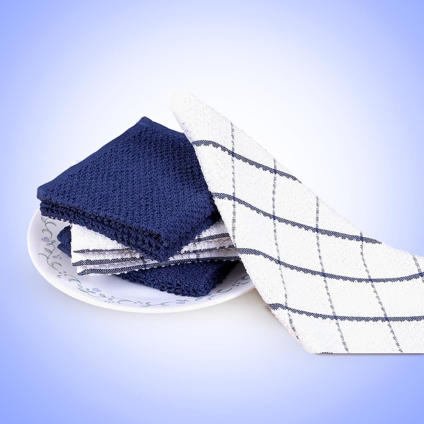 Cotton Kitchen Dish Cloths Set of 8 – Highly Absorbent, Super Soft Premium Terry Cleaning Cloth (12"X12" Inch) Premium Dishcloths for Washing Dishes (Blue)